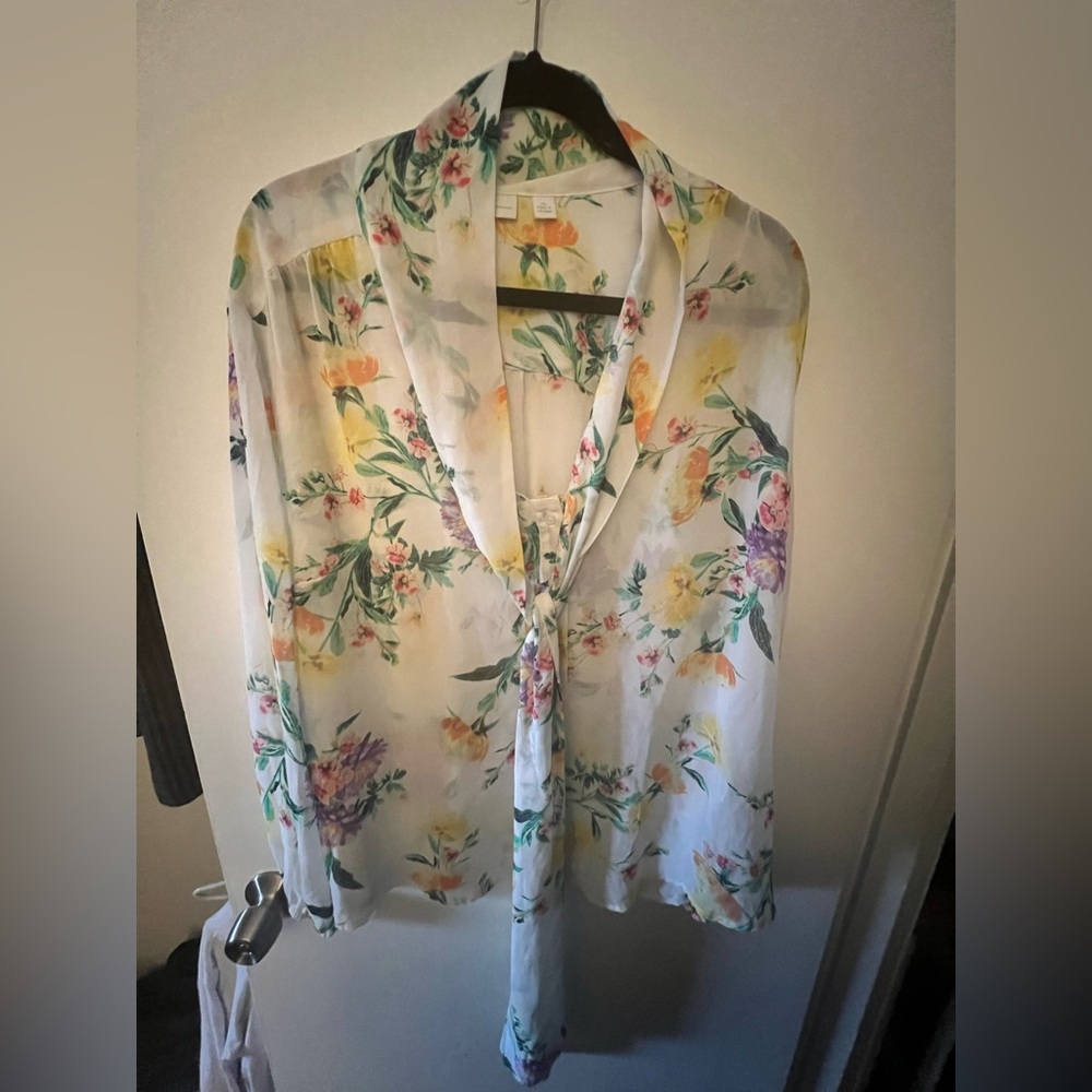 New York and company tie neck blouse